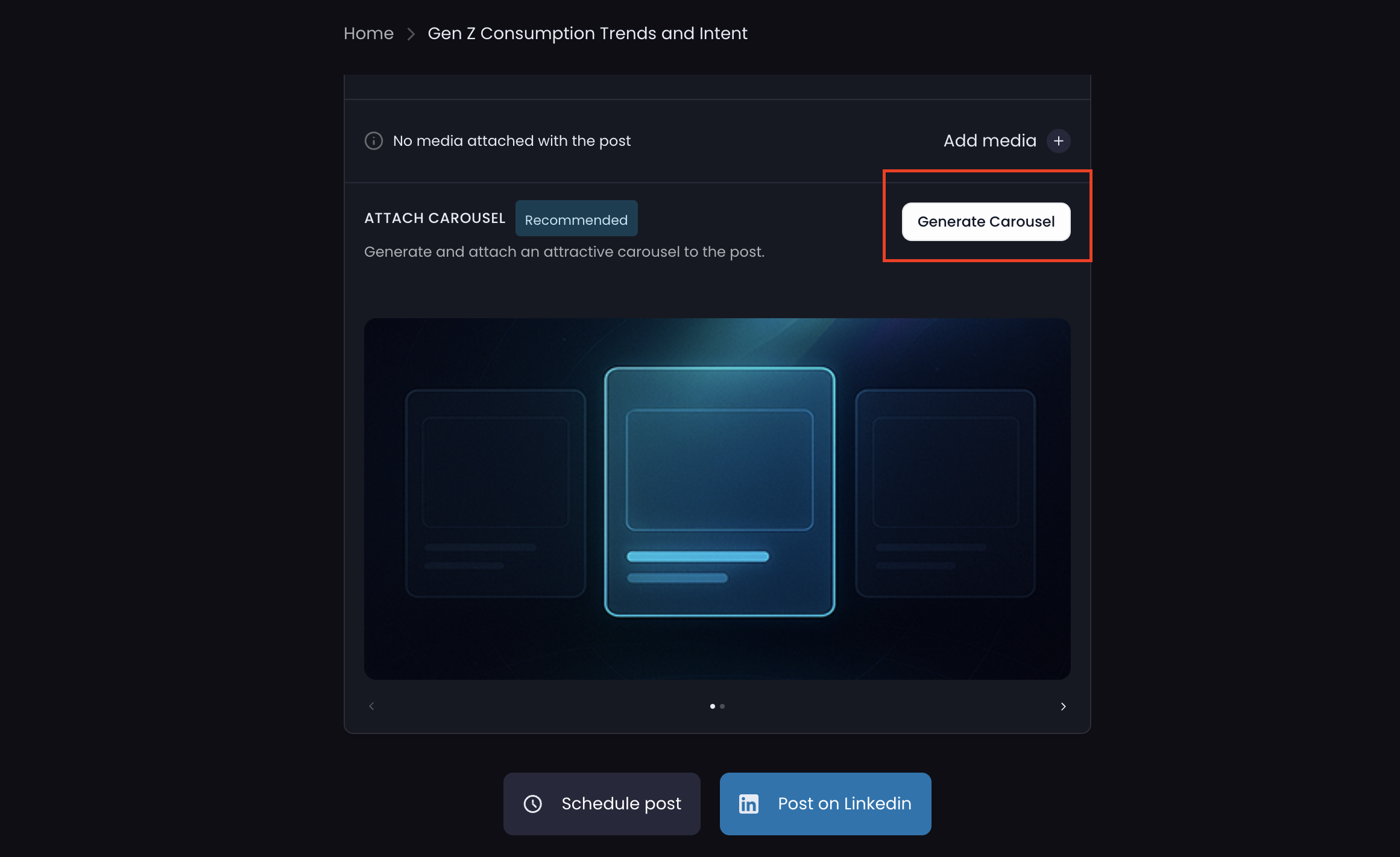 Click Generate Carousel