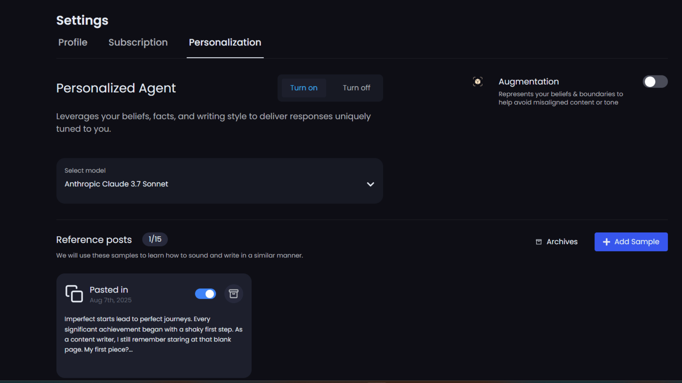 Personalize agent