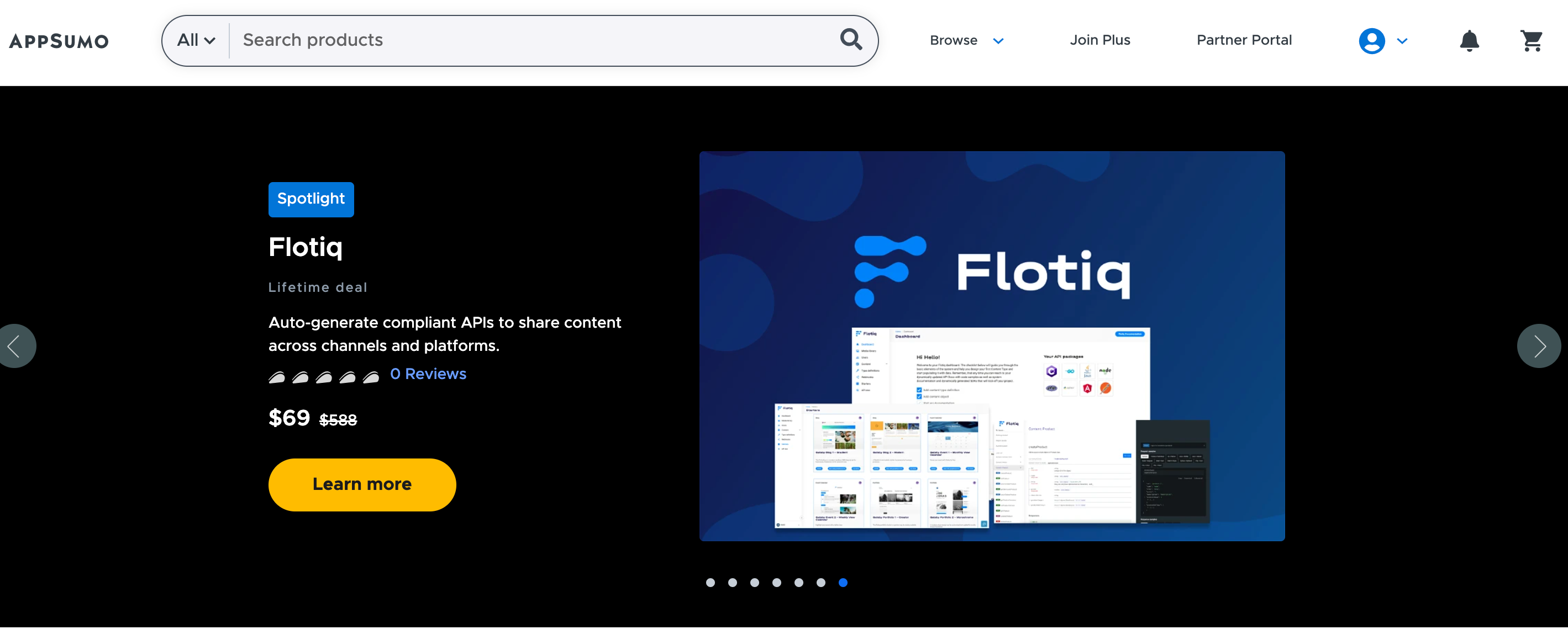 Flotiq on the main banner on the AppSumo page