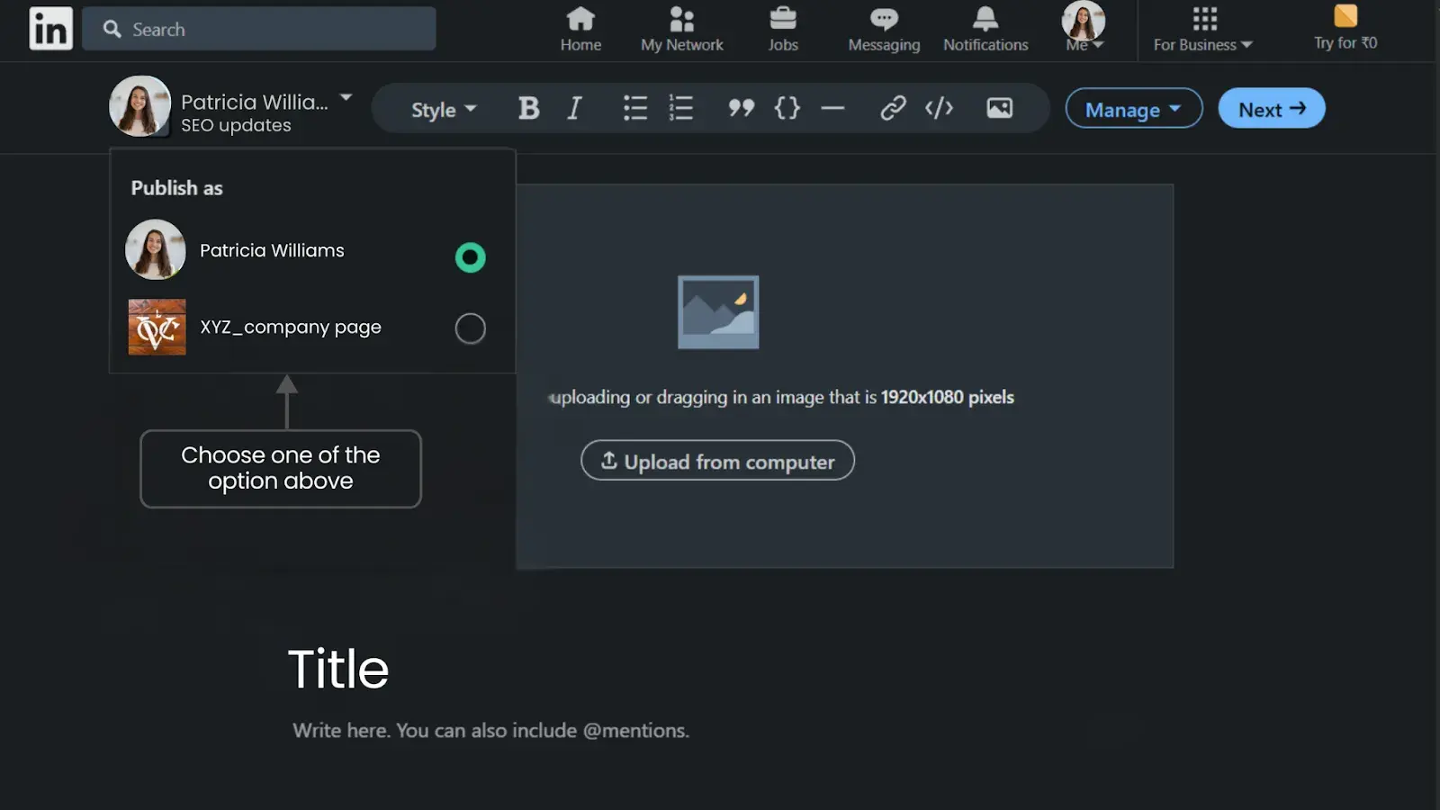Select publish as option.
