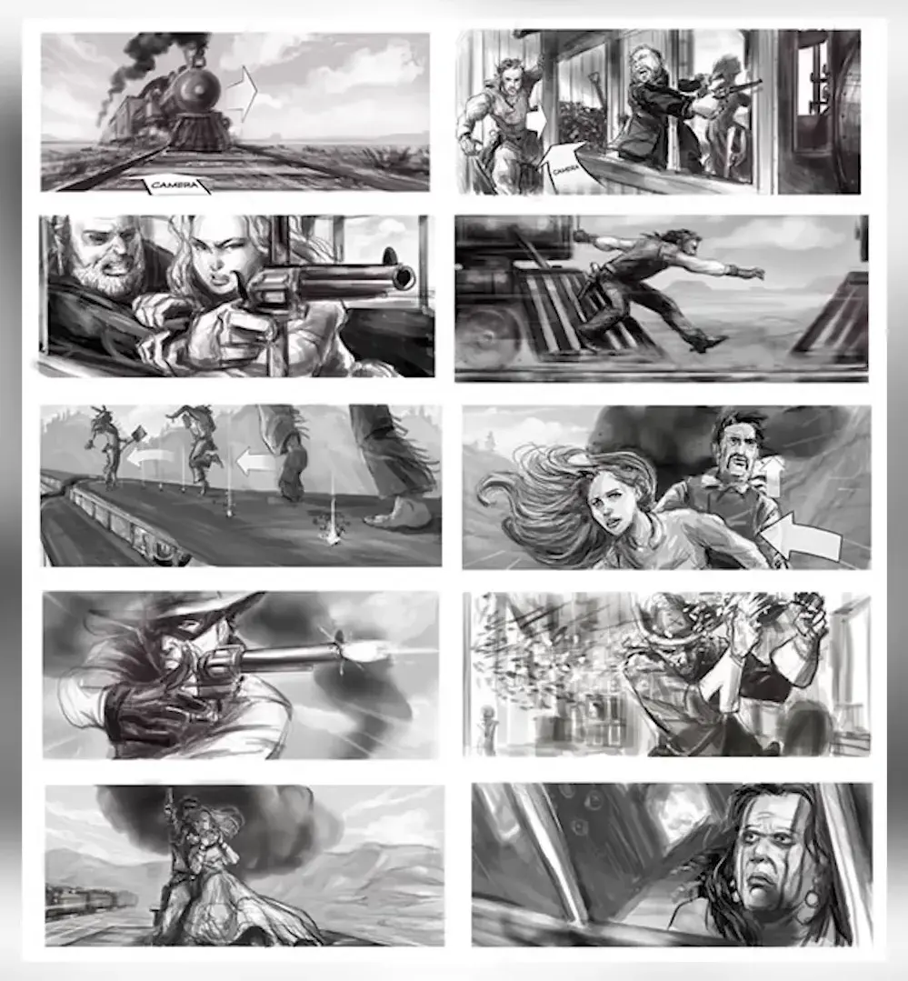 A visual planning board showing a sequence of rough sketches or thumbnails for supplementary video footage. The storyboard helps visualize how B-roll footage will complement the main narrative and ensures comprehensive shot coverage during production.