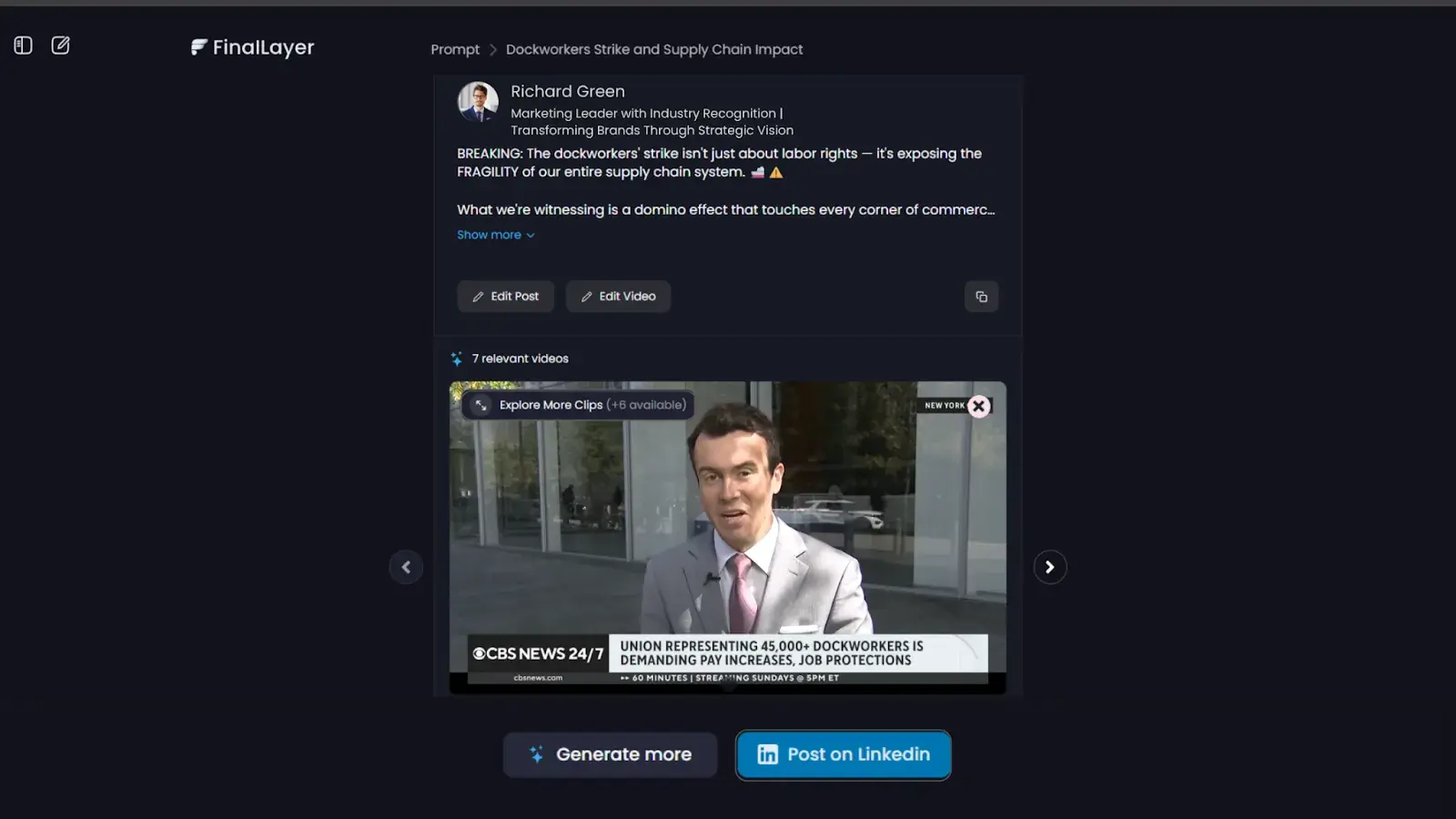 Finallayer ai agent for making LinkedIn post