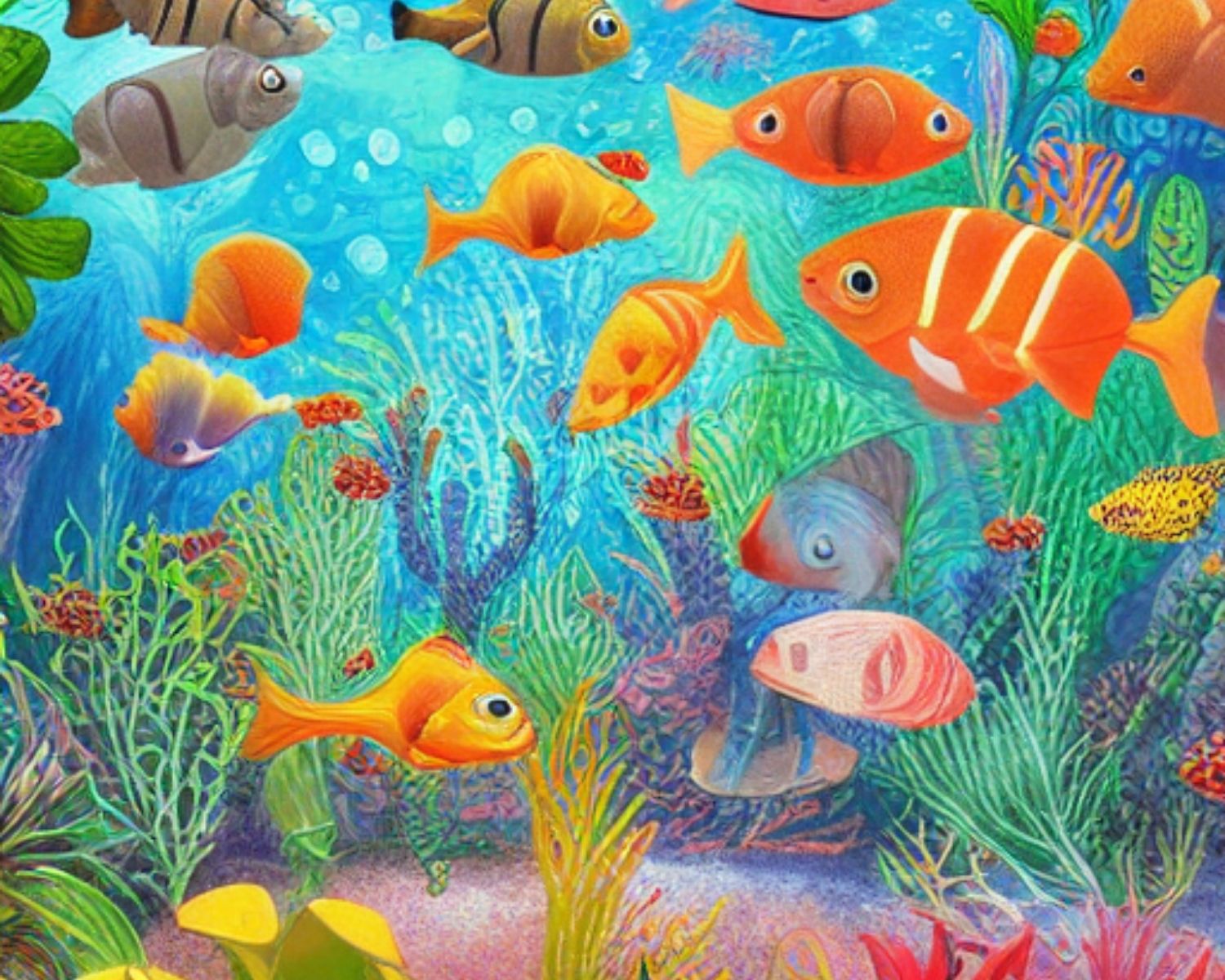 Painting of beautiful children aquarium, highly detailed, HDR, 64k, vivid colors, professional, in Children's book illustration style