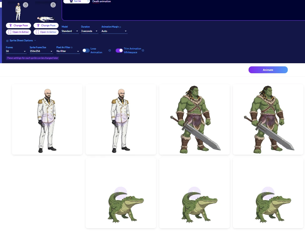 Ludo Sprite Generator showing the Alumnia Knights roster in progress