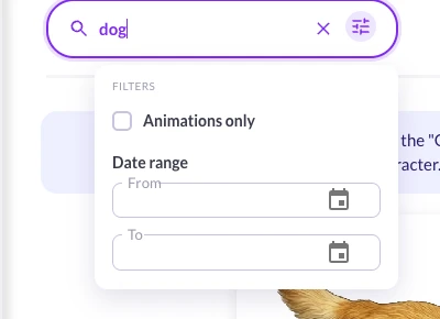 Date-range filter over the generation history