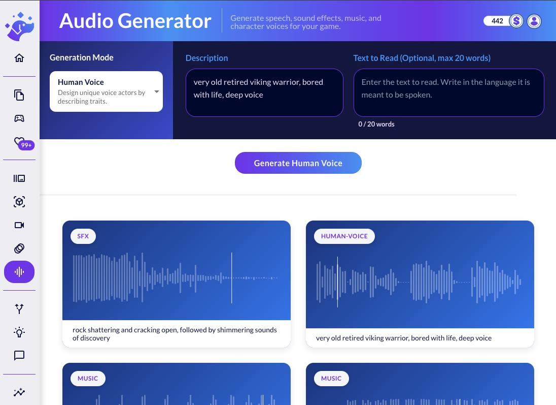 Create Professional Game Audio with Ludo.ai’s Audio Generator - Generate studio-quality sound effects, music, and voice acting assets using state-of-the-art AI models.