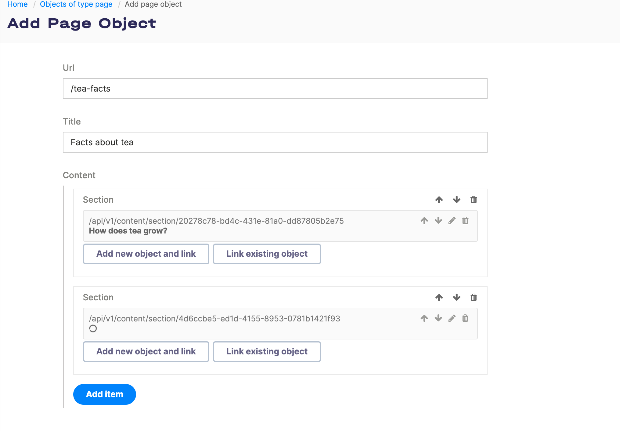 A page reusing existing section objects