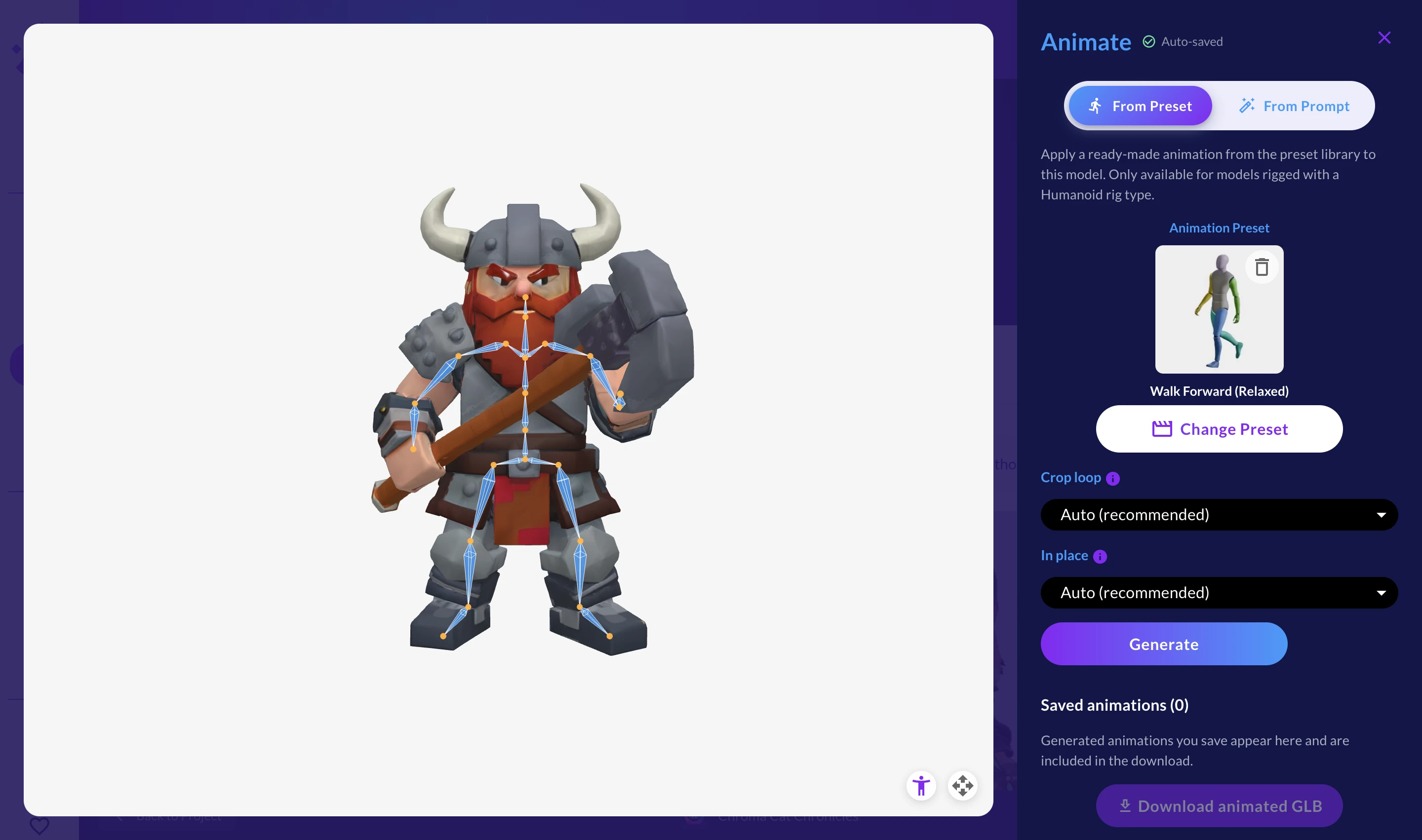 Apply an animation preset to a rigged model