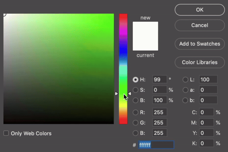 GIF showing color bar, where Hue functions as a precise color selection tool, allowing users to pinpoint specific colors such as sky blues and skin tones.