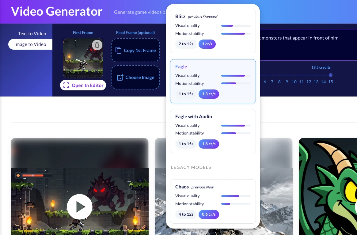 New model selector in Video Generator