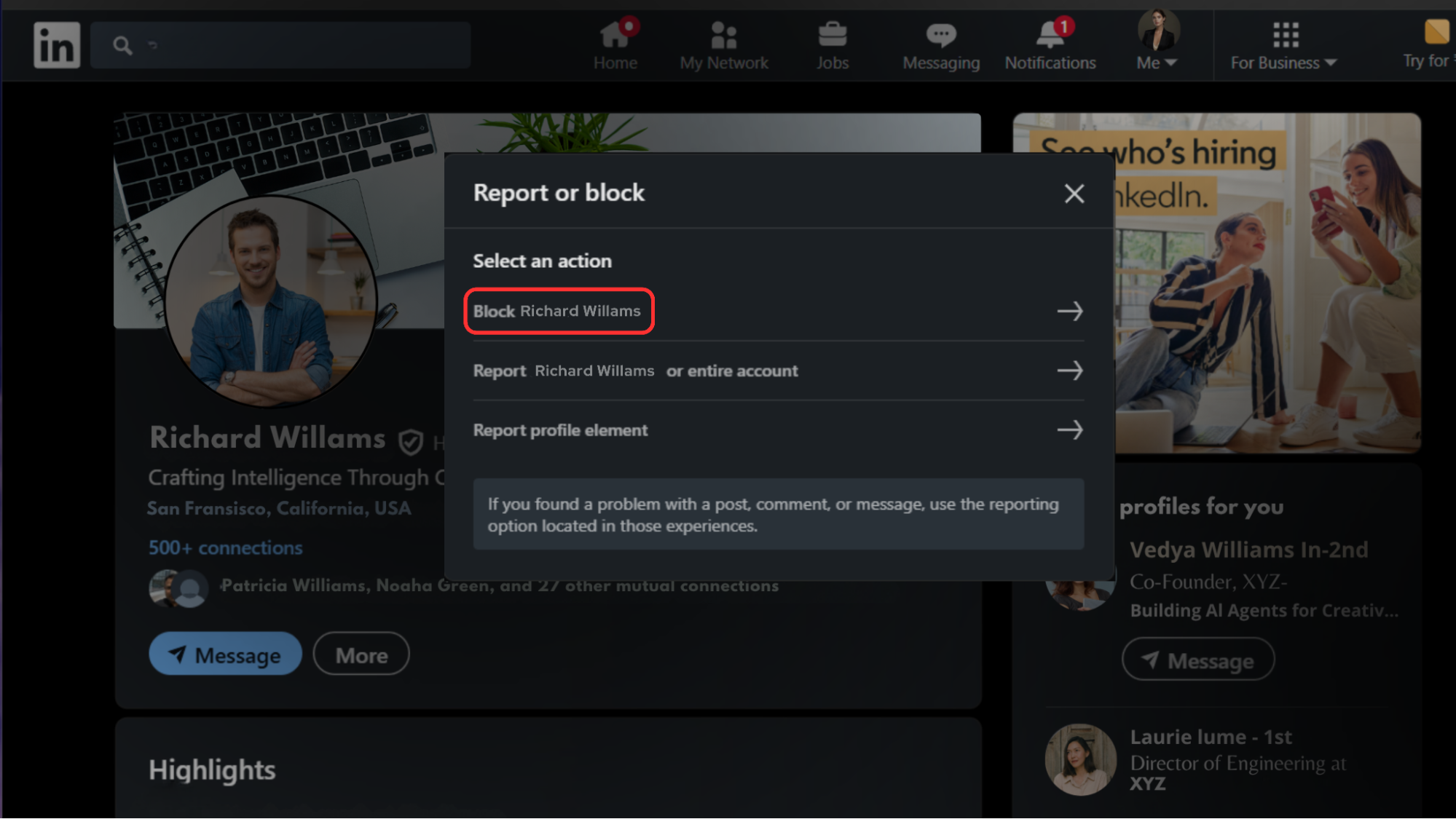 Confirm that you want to block the person