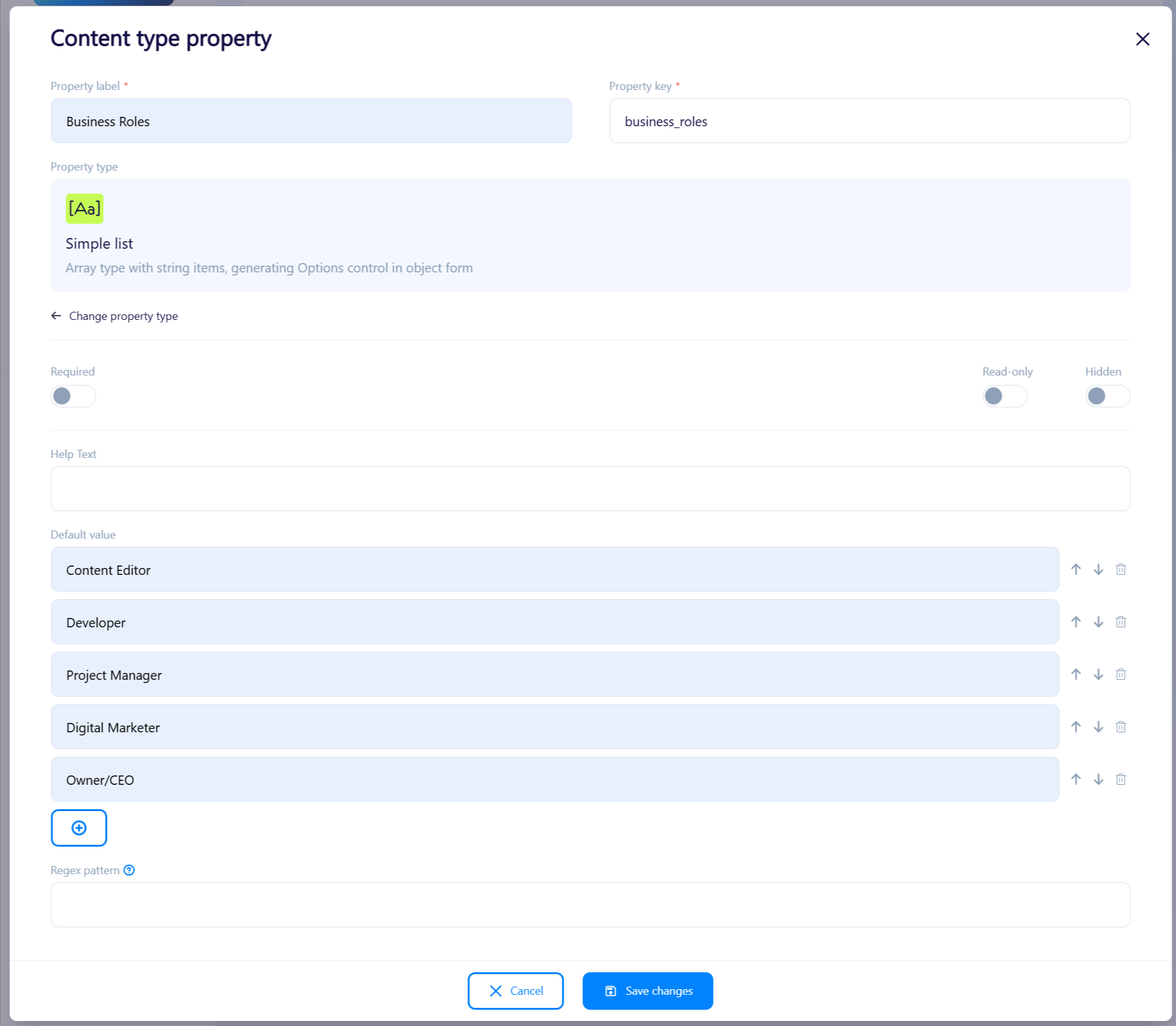 Simple List property editor view
