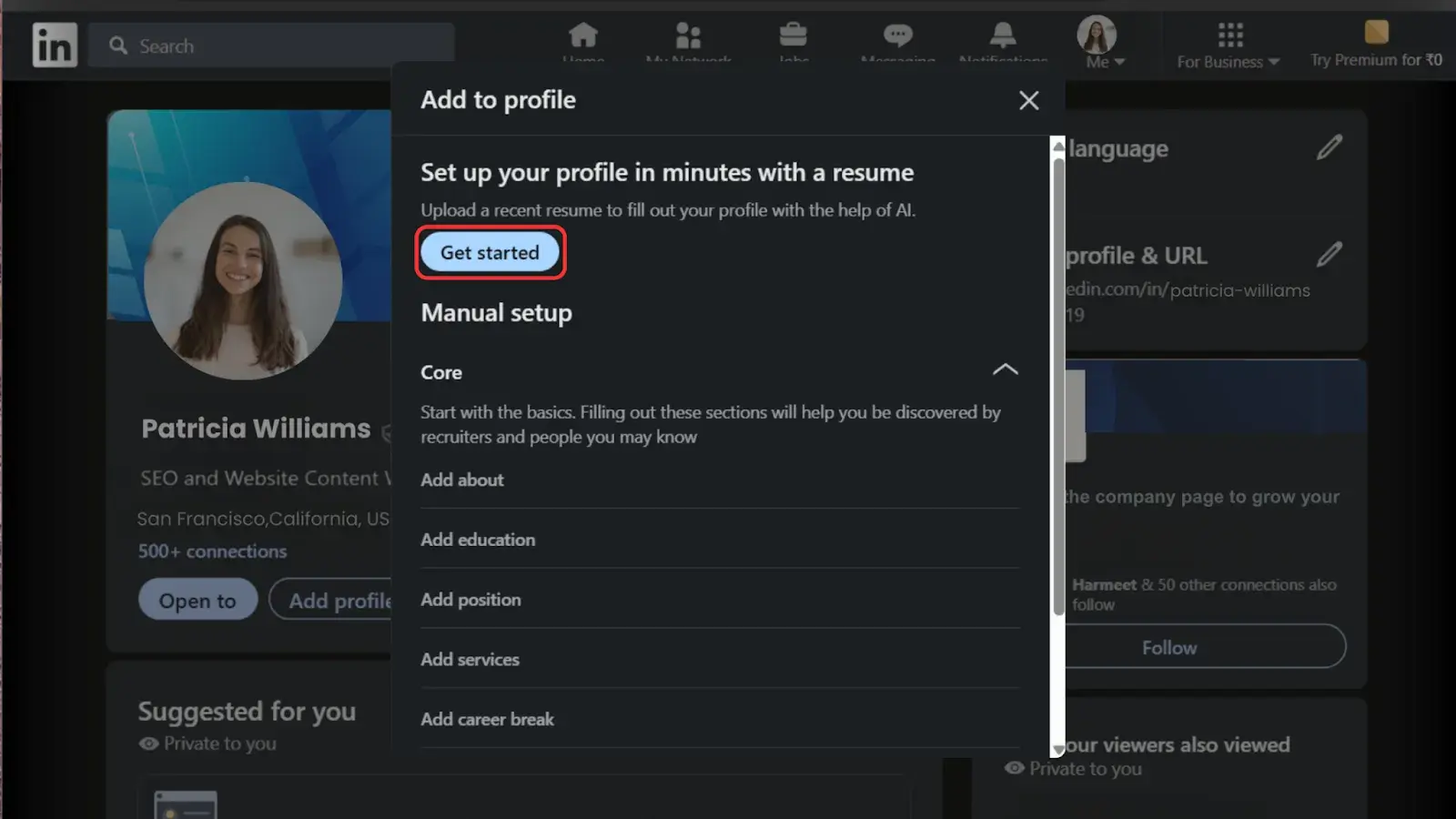 Screenshot showing Ai assisted resume upload option.