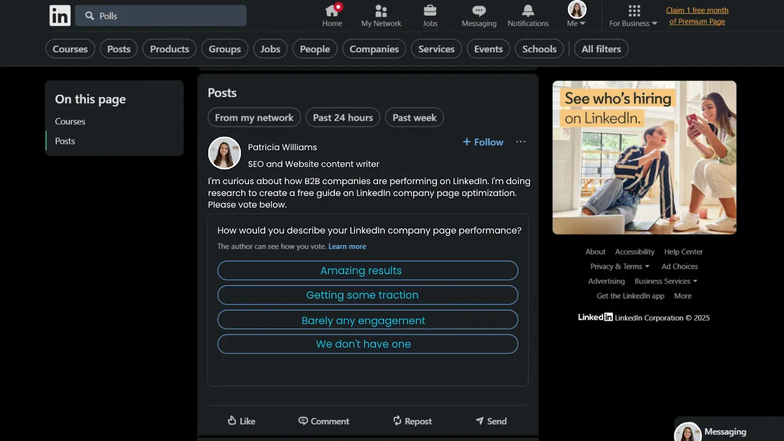 LinkedIn poll caption example