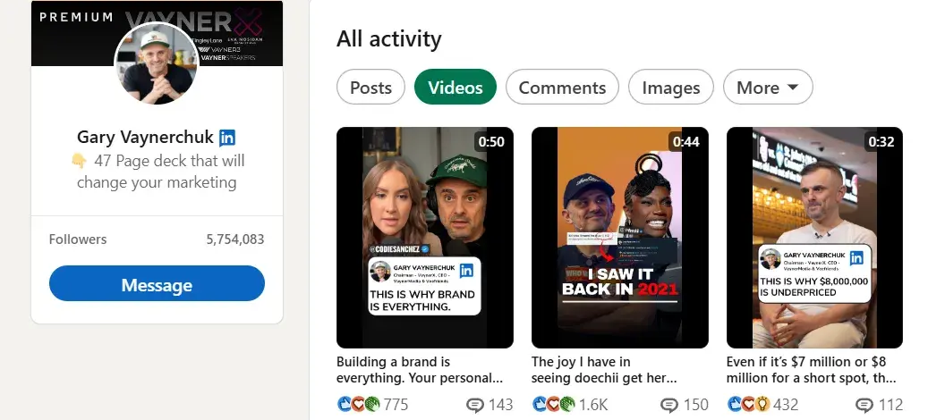 An image showing Gary Vaynerchuk posting video content on LinkedIn