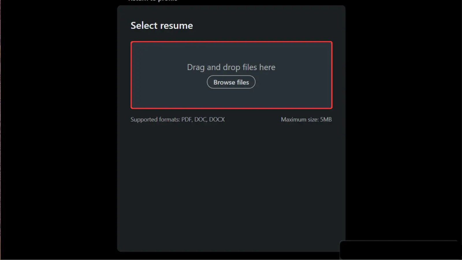 Upload resume.