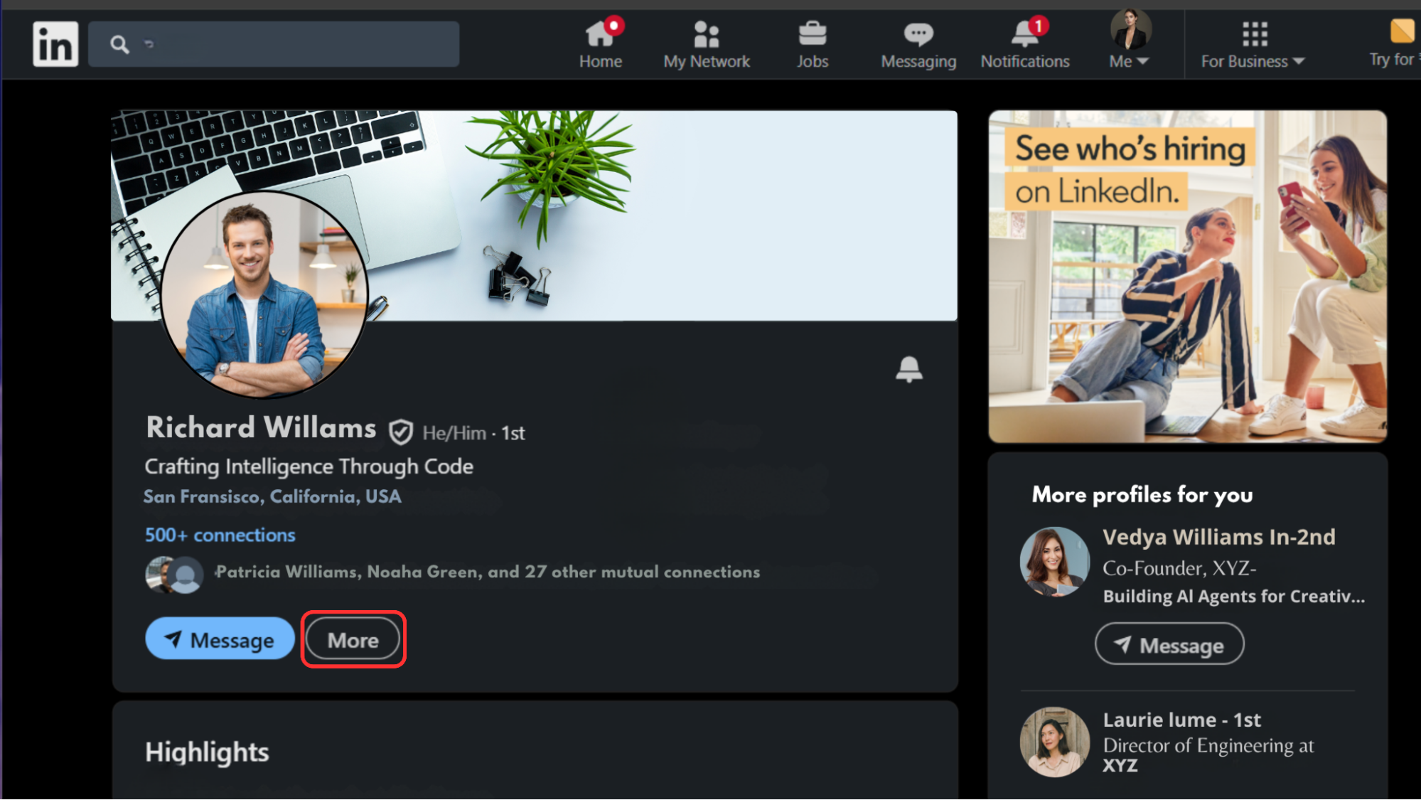 More Option on LinkedIn Profile