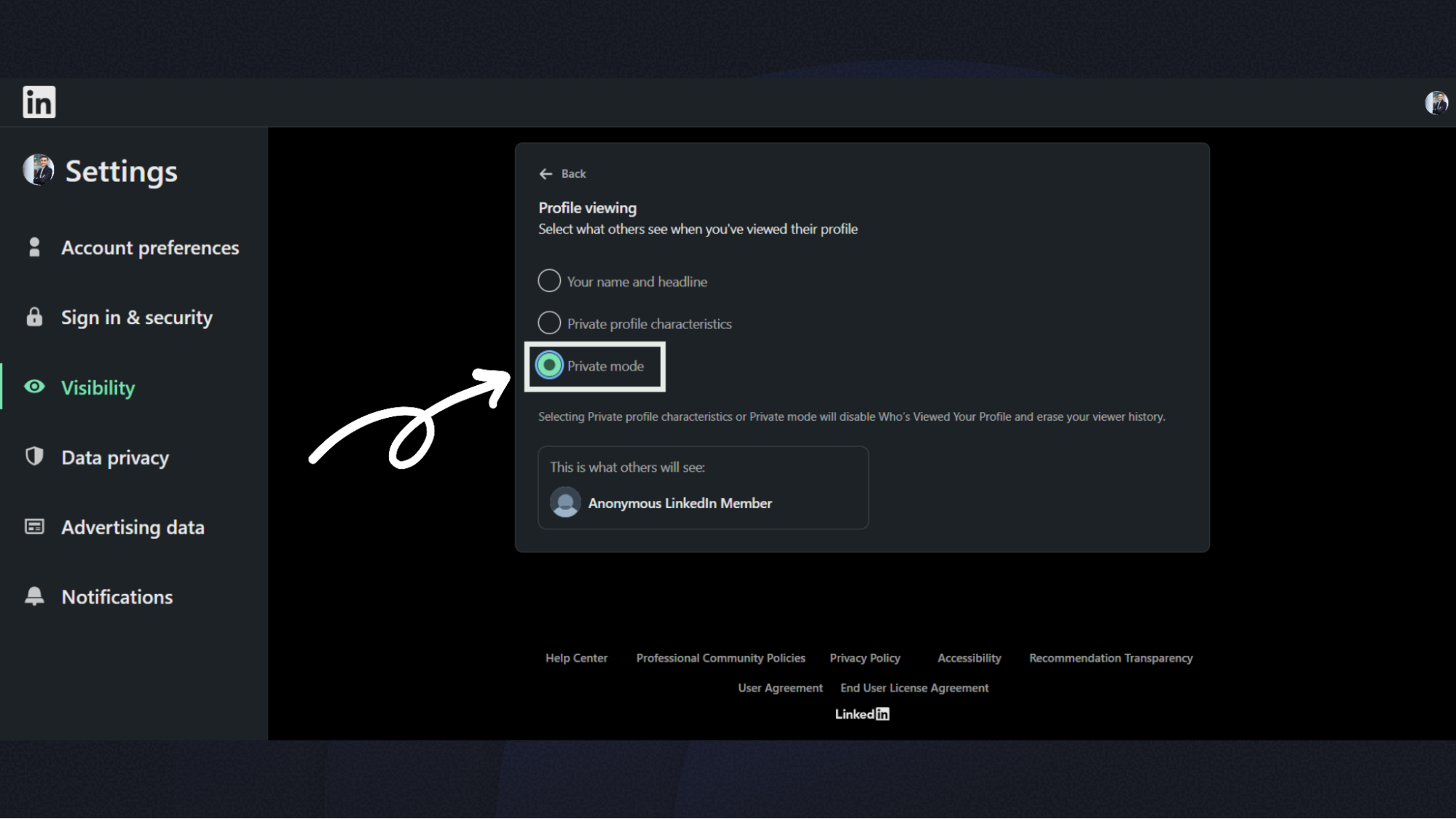 Step three on How to turn on Private Mode