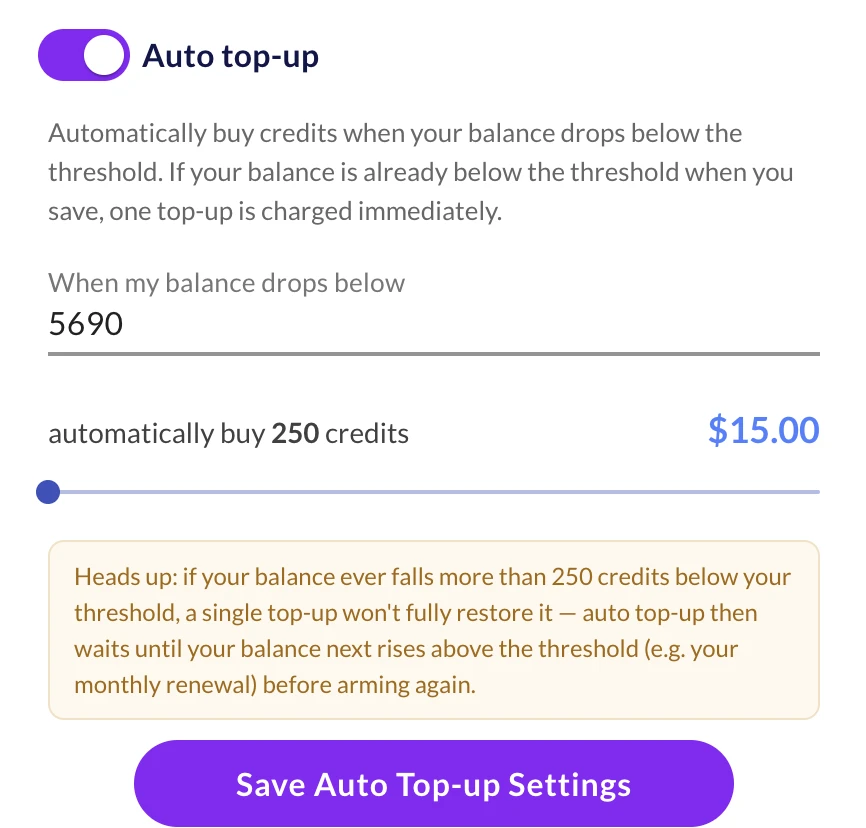 Auto top-up settings
