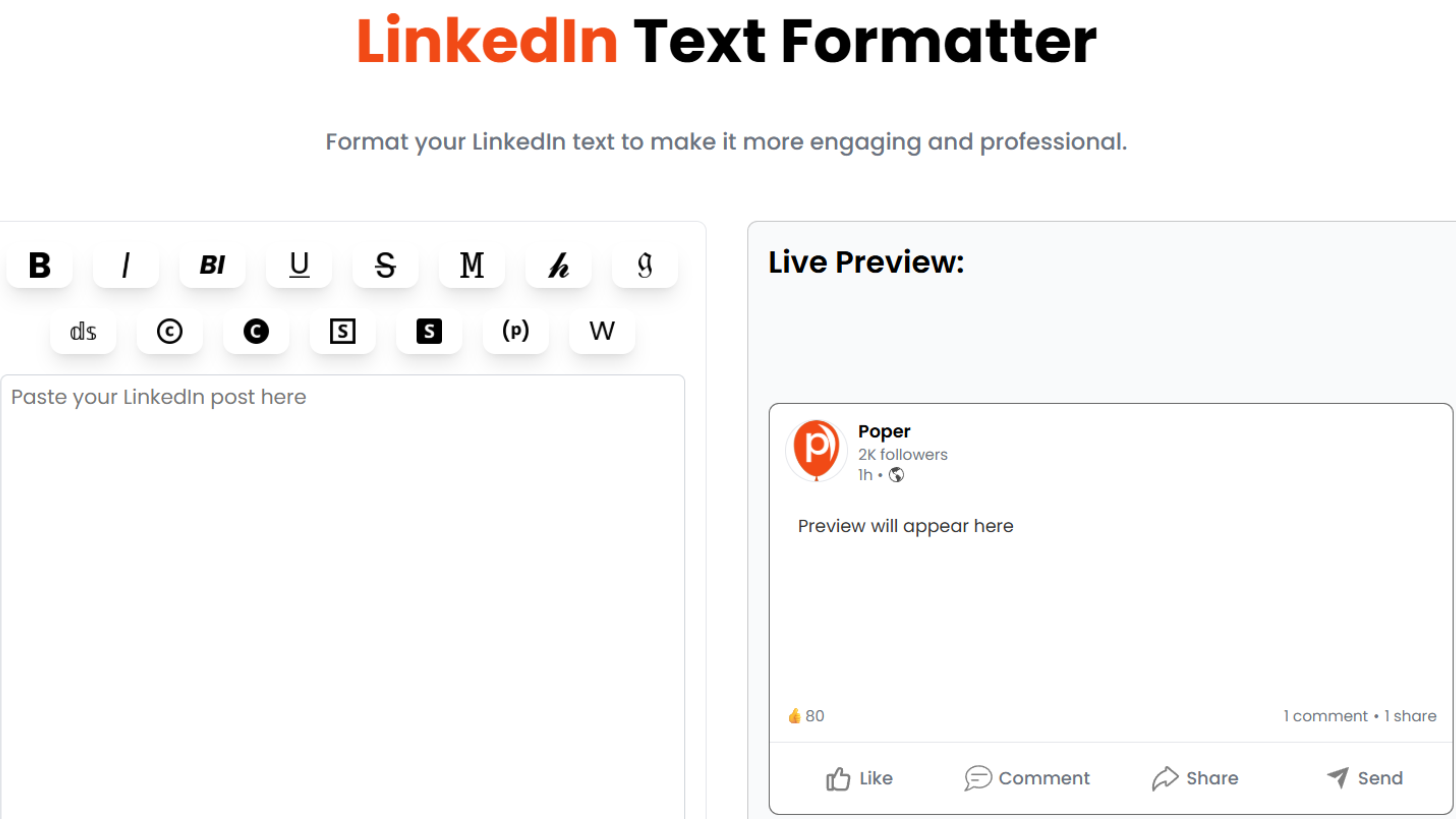 Poper text Formatter preview
