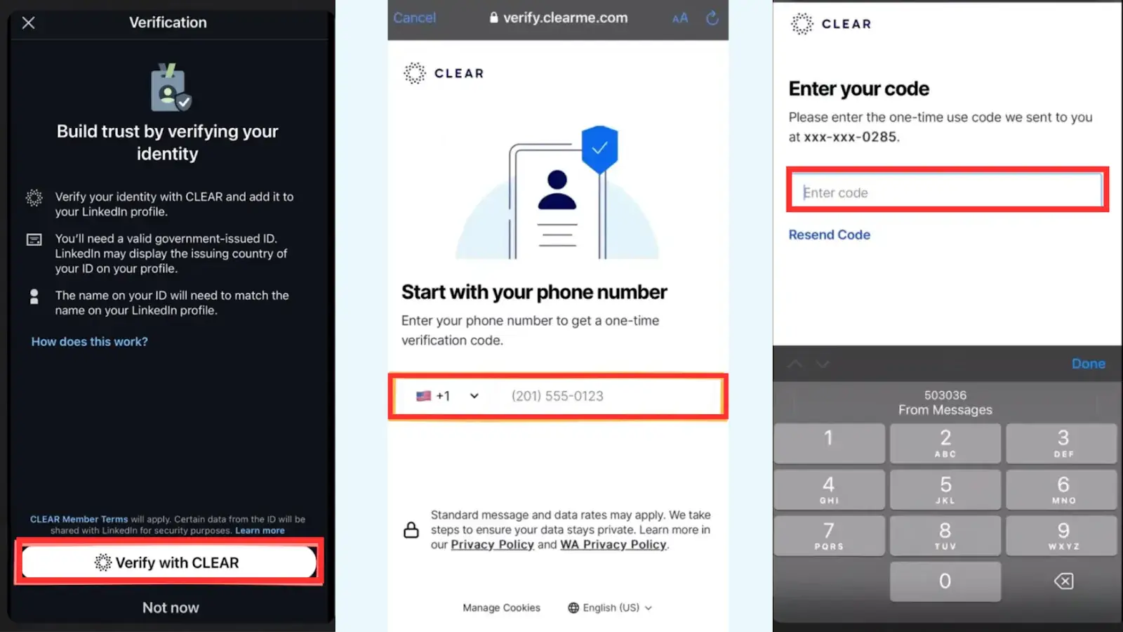 Screenshot showing the interface for verification.