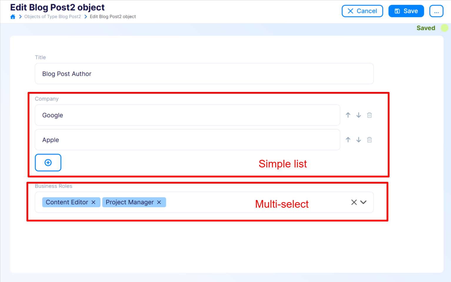 Content Object with Simple List and Multi-Select