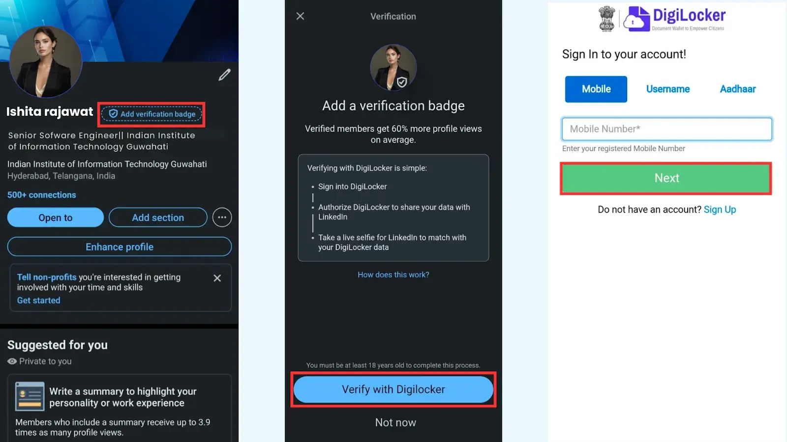 Initial navigation to verify with Digilocker.
