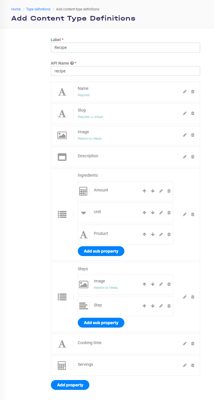 Recipe Content Type Definitions