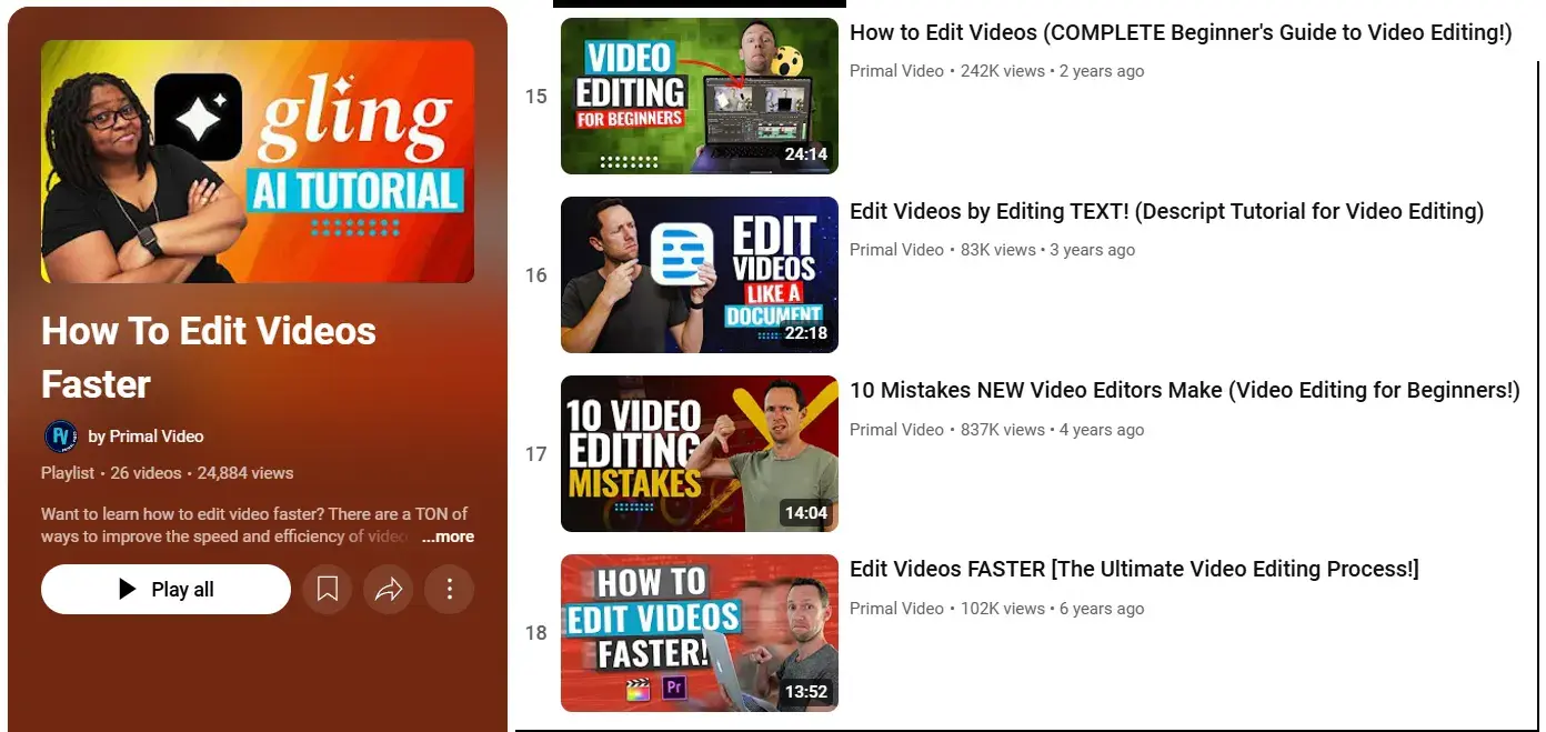 Image of Primal Video's Editing playlist