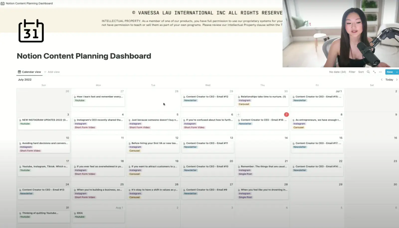 Venessa shows her Content Planning Dashboard on Notion