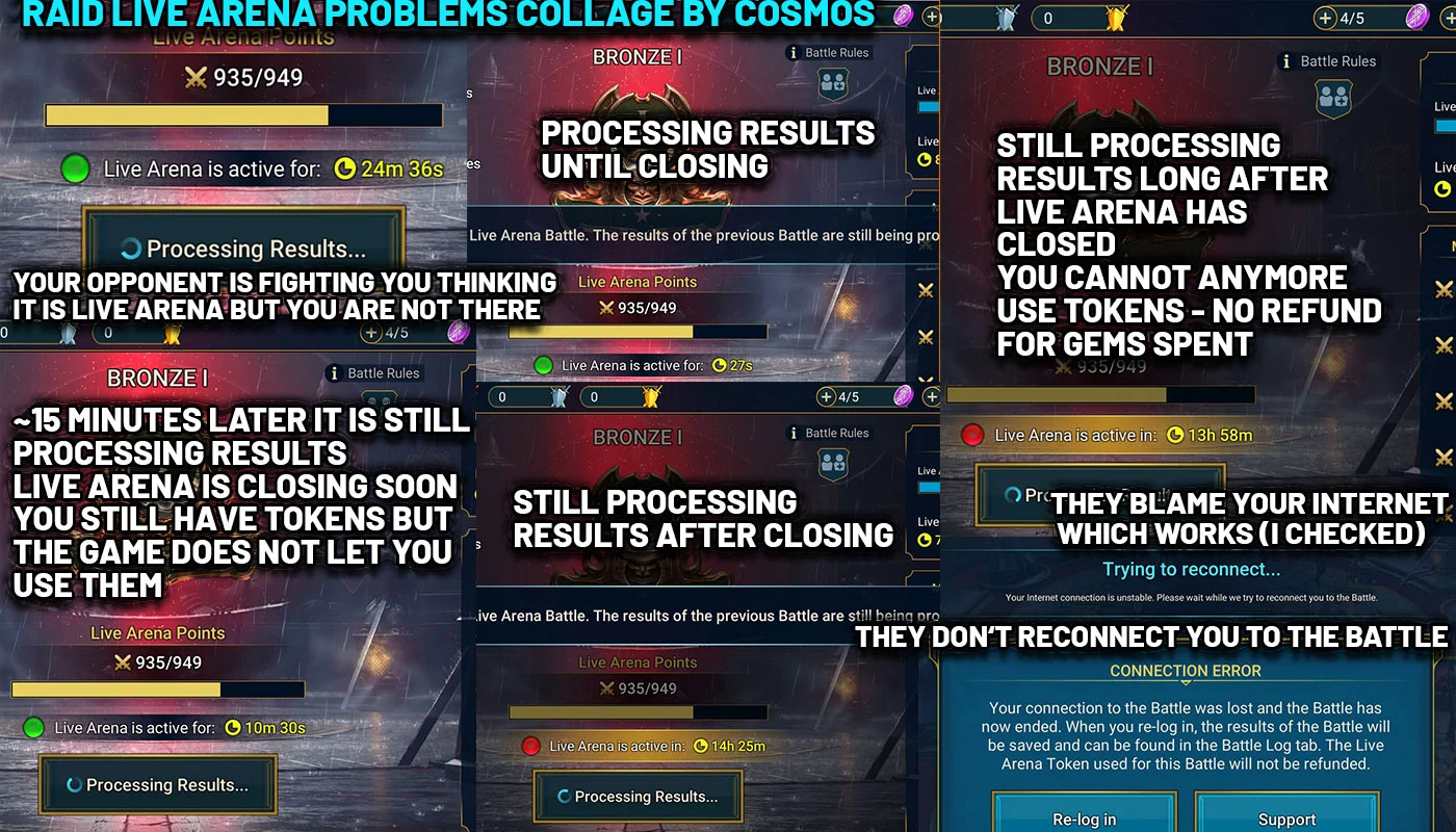RAID Live Arena problems collage by COSMOS