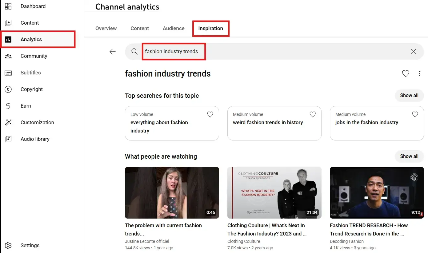 Inspiration tab showing what are current trends are going on in Fashion industry