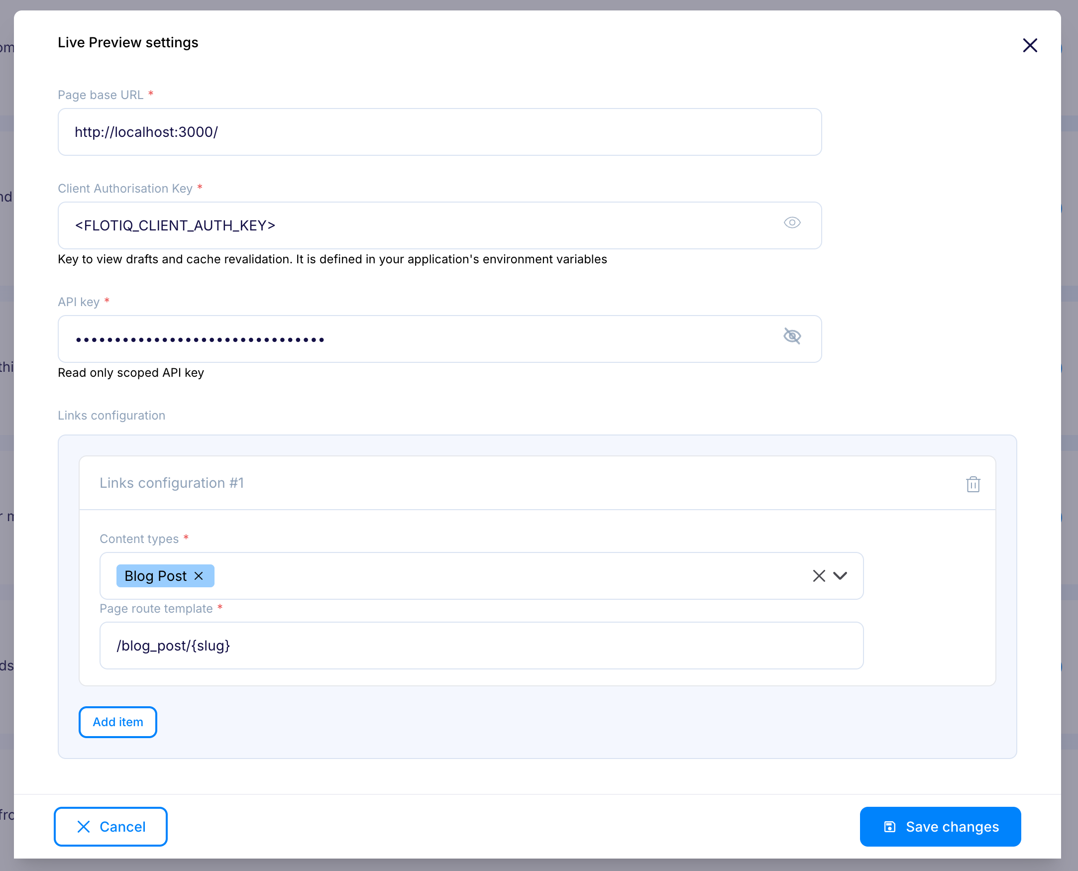 Setting up live preview