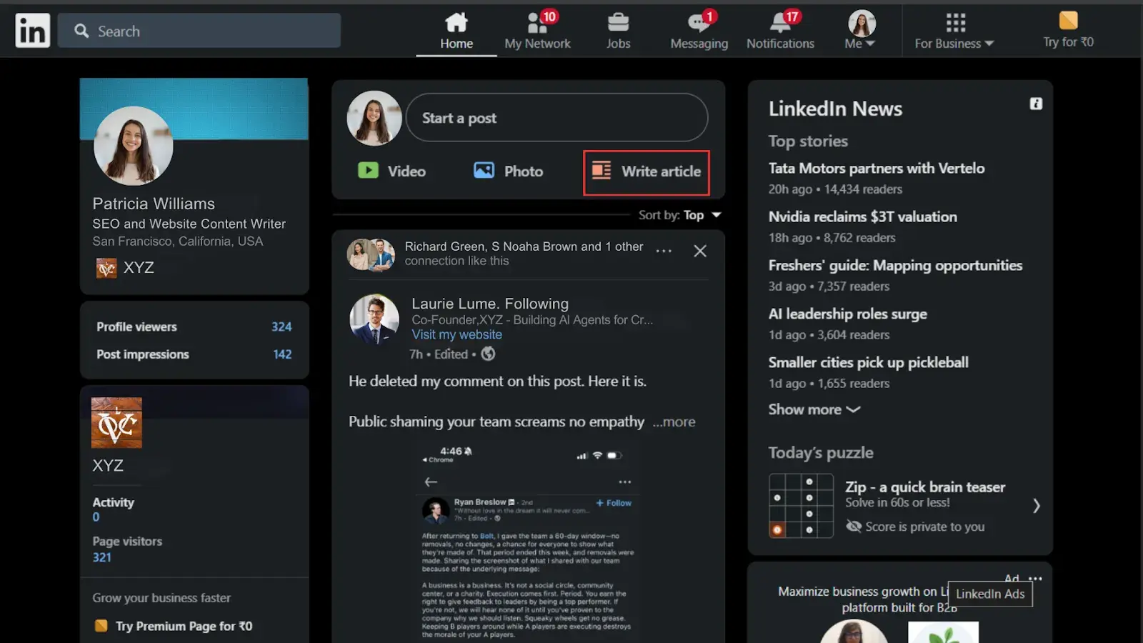 Write article option