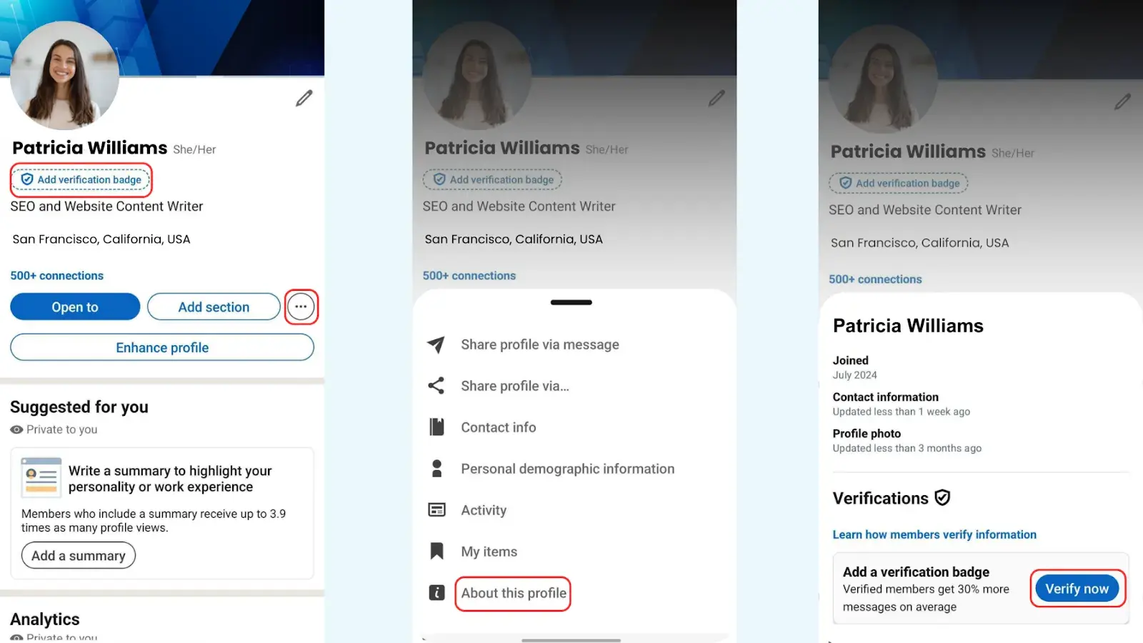 Screenshots showing the initial navigation to get verification.