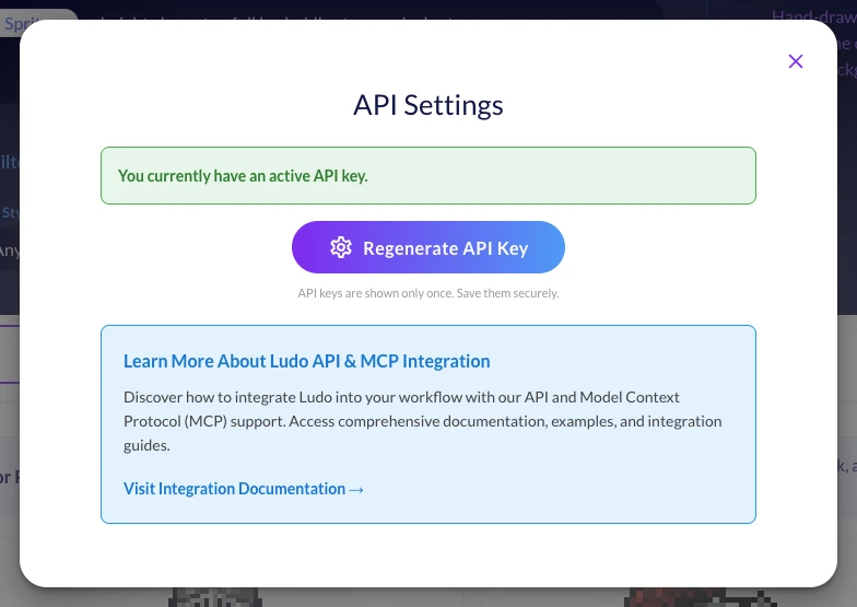 API & MCP settings — API key + integration docs