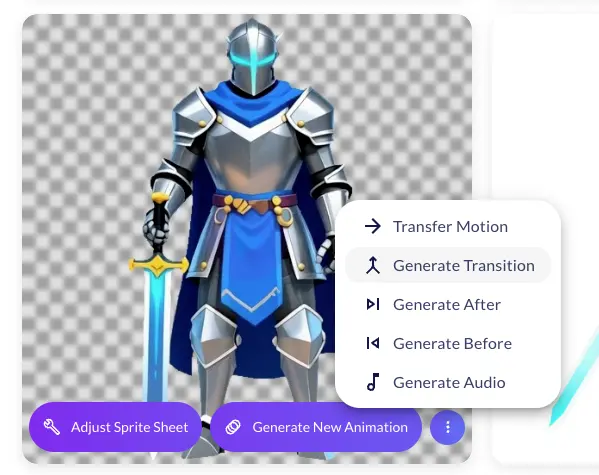 Generate Before, After, and Transition actions on a generated sprite card